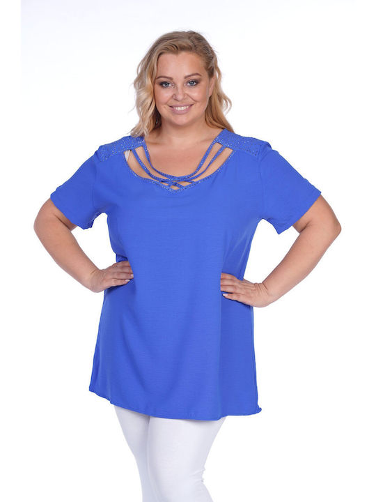 Remix Damen Bluse Kurzärmelig Blue