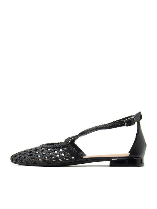 Leather Women's Flat Sandals in Black Color