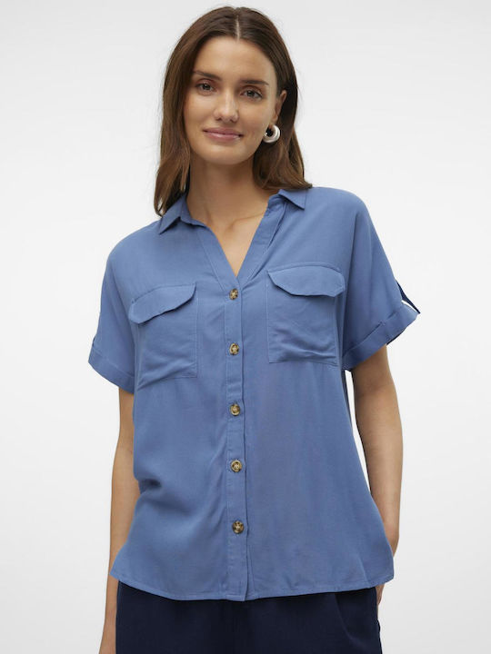 Vero Moda Kurzärmelig Damen Hemd Coronert Blue