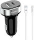 Earldom Auto-Ladegerät 2.4A Schnellladung mit Anschlüssen: 1xUSB 1xType-C mit Kabel Blitzschlag / Typ-C,TC-TC Schwarz Farbe