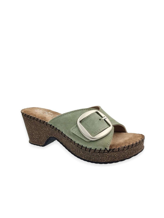 Tatoo Heel Leather Mules Green