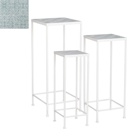 Square Side Table Set/3 Metal Blue 28x28x67cm