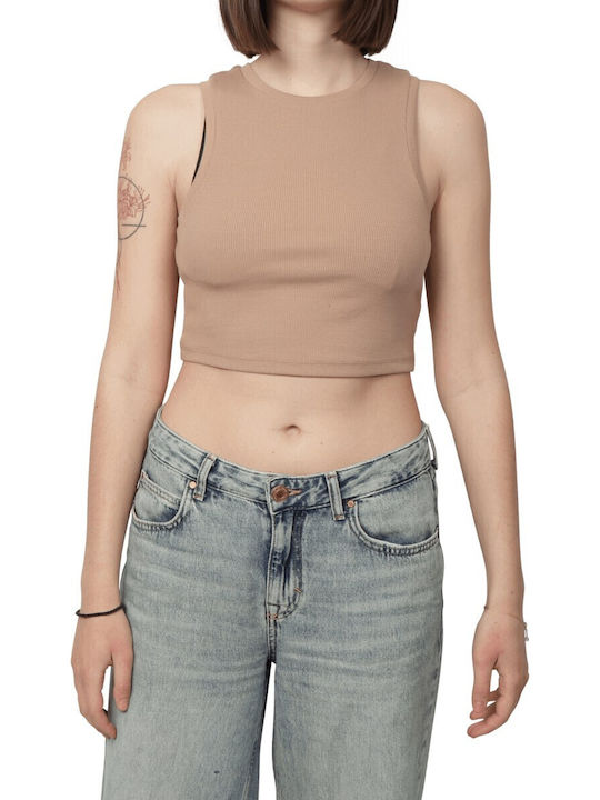 Only Vilma Damen Crop Top Ärmellos Beige