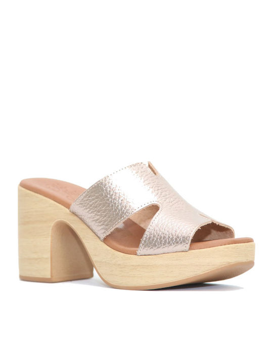 Leder Damen Sandalen mit hohem Absatz in Gold Farbe