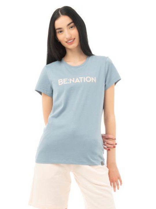 Be:Nation Bluza de Damă din Bumbac Mâneci scurte Albastru
