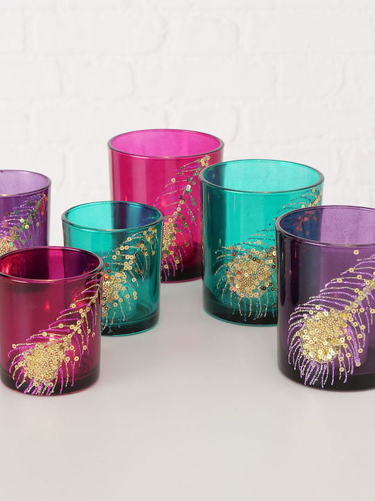 MSA MSA Kerzenhalter Glas in Lila Farbe 3 Stück Verschiedene Designs