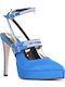 Synthetic Leather Blue High Heels with Strap