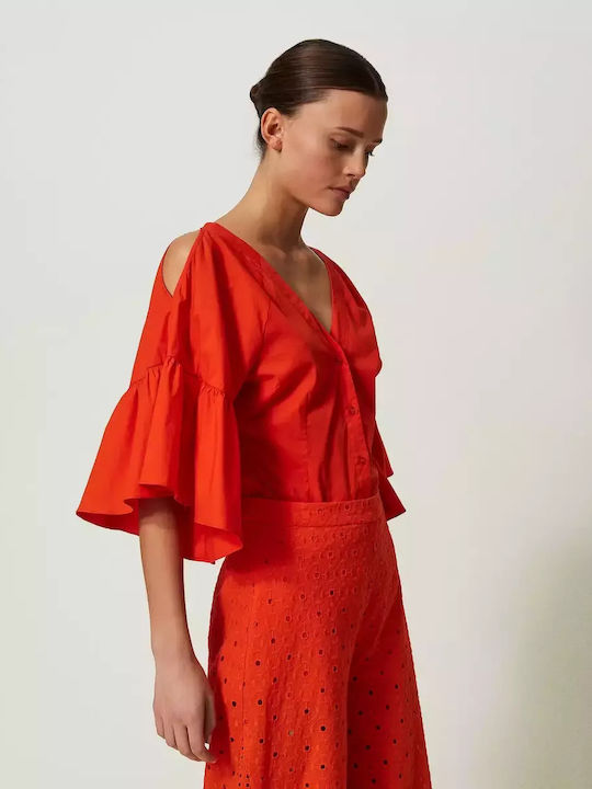 Twinset Kleid mit Rüschen Scarlet Ibis