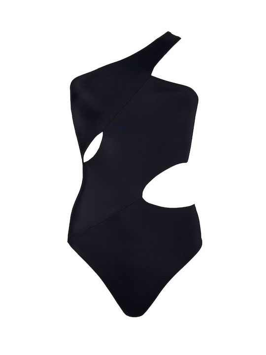 SugarFree One-Piece Swimsuit with Cutouts with One Shoulder & Padding Black