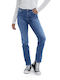 High Waist Women's Jean Trousers in Straight Line Blue