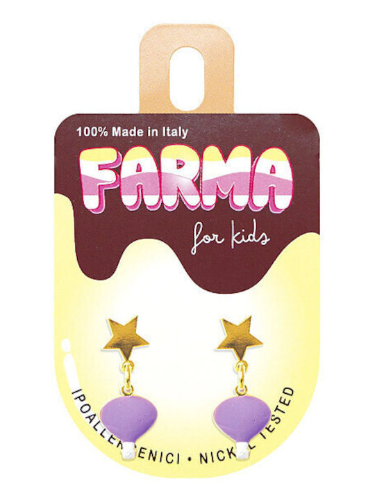 Farma Bijoux Underwire Earrings Kids Gold Stars Purple Balloons 20mm