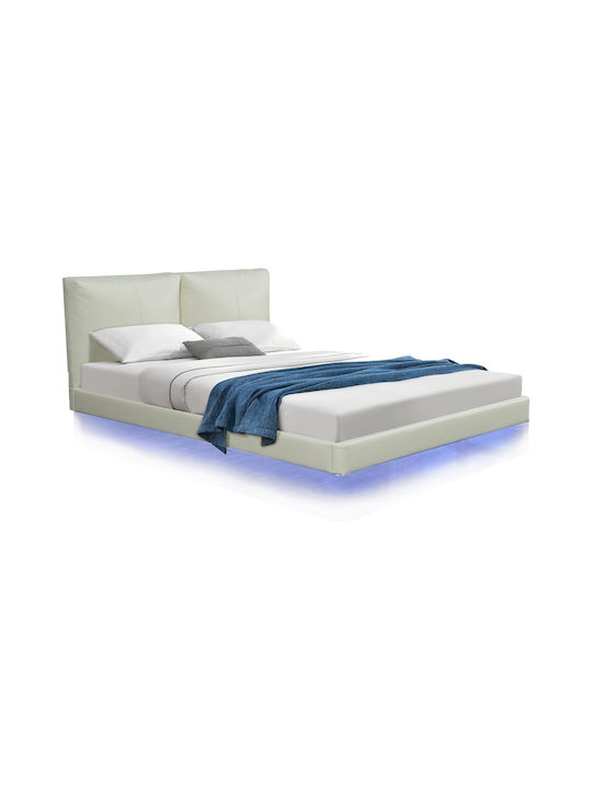 Jessie Κρεβάτι Υπέρδιπλο Ξύλινο Εκρού με Τάβλες για Στρώμα 160x200cm