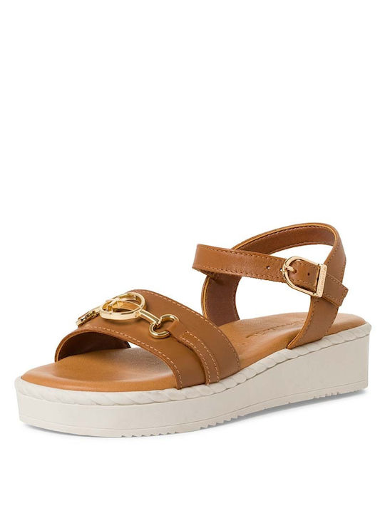 Tamaris Damen Flache Sandalen Flatforms in Tabac Braun Farbe