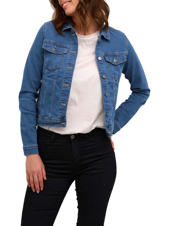 Kaffe Women's Short Jean Jacket for Spring or Autumn Blue