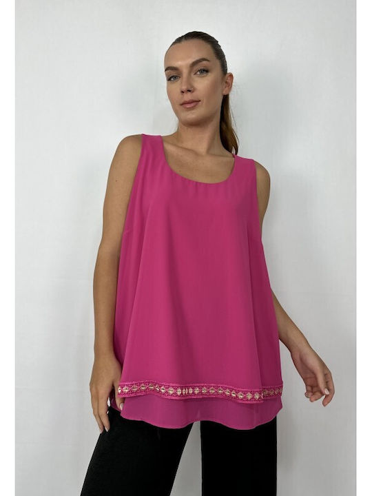 Silky Collection Women's Blouse Sleeveless Fuchsia