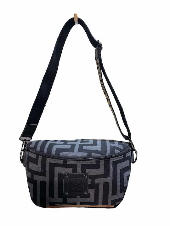 Urania Δερμάτινη Γυναικεία Τσάντα Χιαστί Grey Black Labyrinth