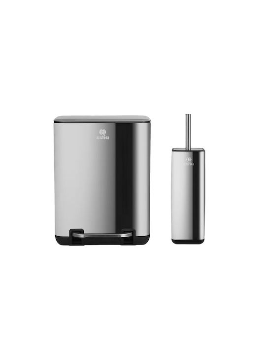 Estia Cubic Inox Bathroom Brush and Trash Can Set Soft Close 6l Silver