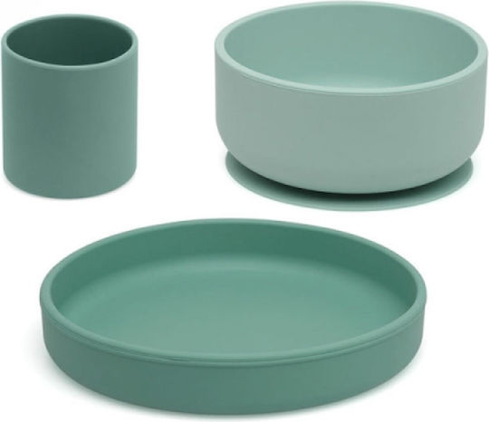 Kiokids Set de hrănire din Silicon cu Bază Antiderapantă Verde 3buc