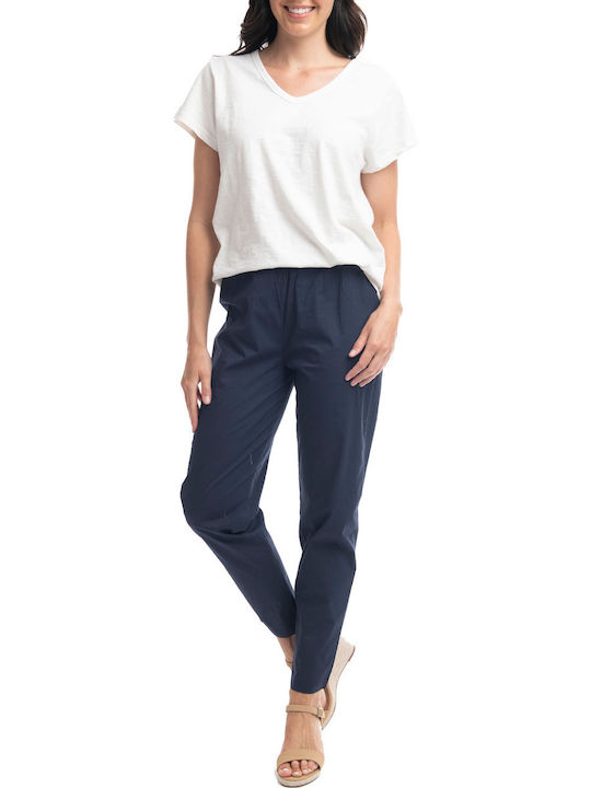 Orientique Women's Fabric Trousers with Elastic Blue