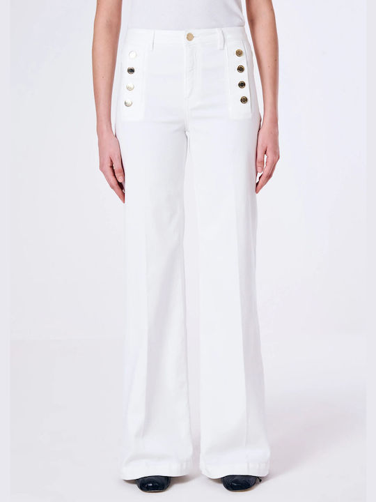 Vicolo High Waist Women's Jean Trousers in Palazzo Fit White