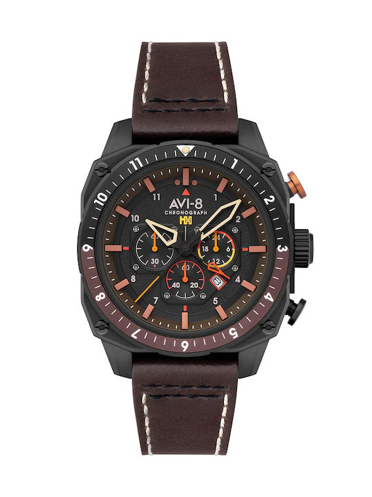 AVI-8 Hawker Hunter Watch Chronograph Battery with Brown Leather Strap