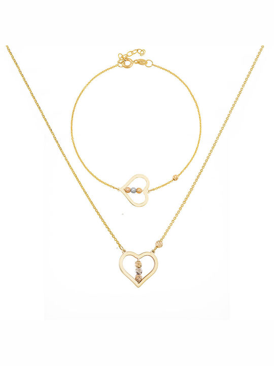 Gold Set Necklace & Bracelet with Stones 14K
