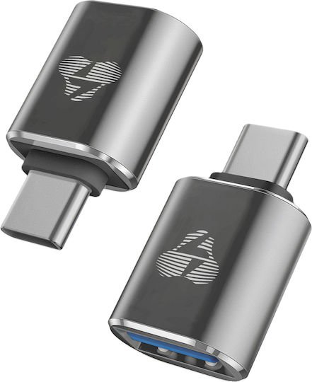 Powertech Converter USB-C male to USB-A female Gray 1pcs PTR-0148