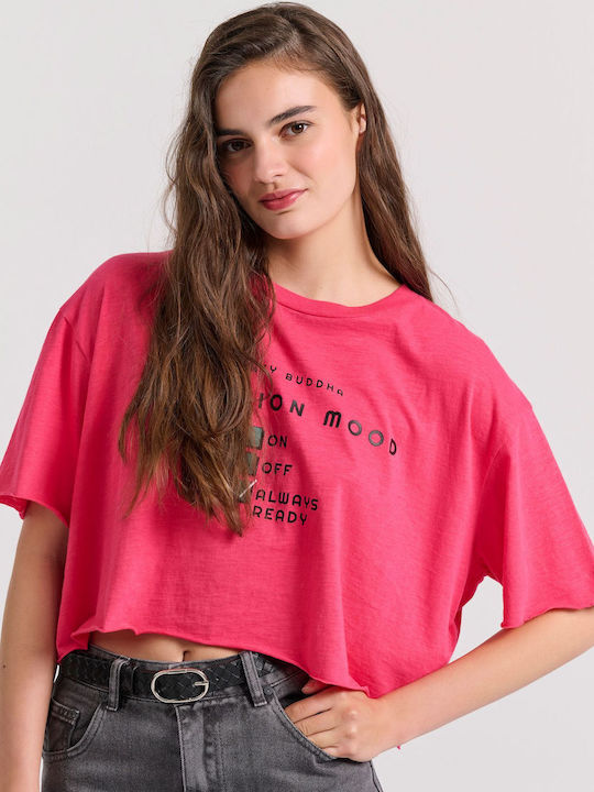 Funky Buddha Damen Sportlich Crop T-shirt Rosa