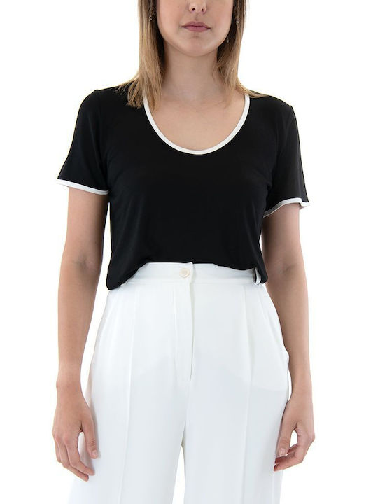 Women's Blouse Short Sleeve White-Black