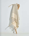 Pennie Ριγέ Beach Towel Pareo Beige with Fringes 170x90cm.