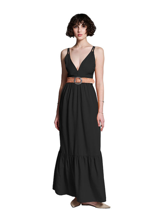 Mila Sommer Maxi Damenkleid mit Rüschen Schwarz