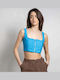 Bluze Damă Crop Top cu Bretele și Fermoar Albastru deschis