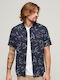 Ovin Short-sleeved Linen Shirt Floral Blue