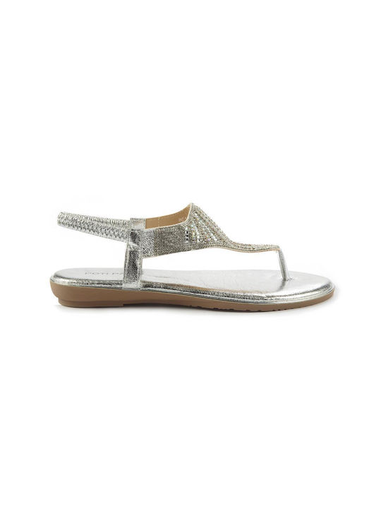 Fshoes Leather Women's Sandals with Stones Silver