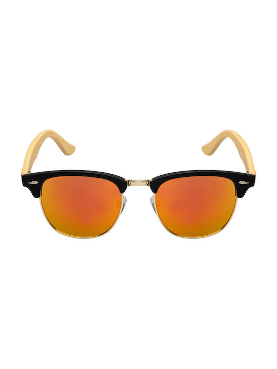 Sunglasses with Black Frame and Gold Mirror Lens 07-25956-Black-Mirror Red