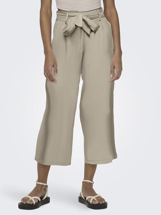 Only Women's High-waisted Linen Trousers Oxford Tan