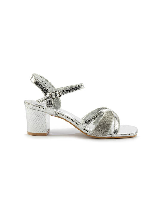 Fshoes Synthetic Leather Women's Sandals with Strass Silver