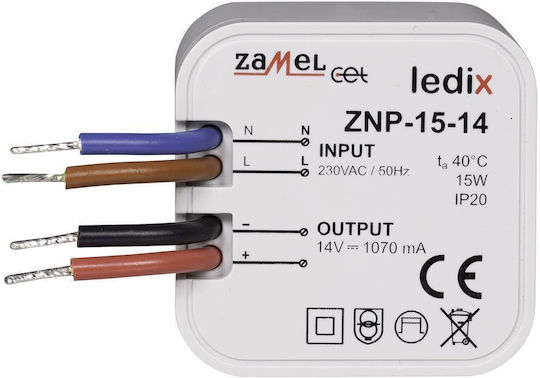 Zamel Τροφοδοτικό LED IP20 Ισχύος 15W με Τάση Εξόδου 14V