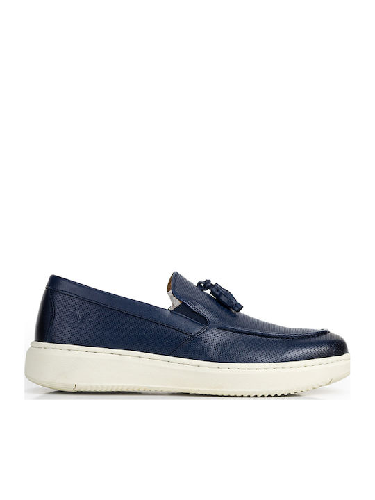 19V69 Men's Leather Moccasins Blue