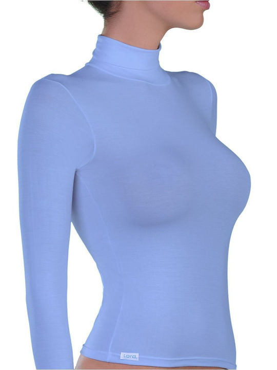 Lord Women's Long Sleeve Cotton Turtleneck T-Shirt Light Blue