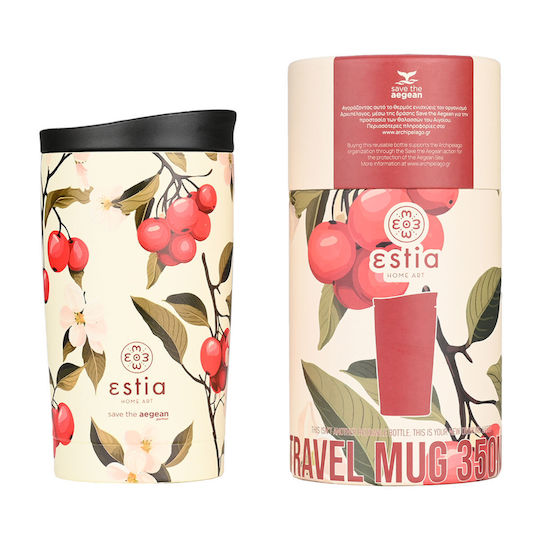 Estia Travel Mug Save The Aegean Recyclable Stainless Steel Thermos Mug BPA Free 350ml Sakura Whisper
