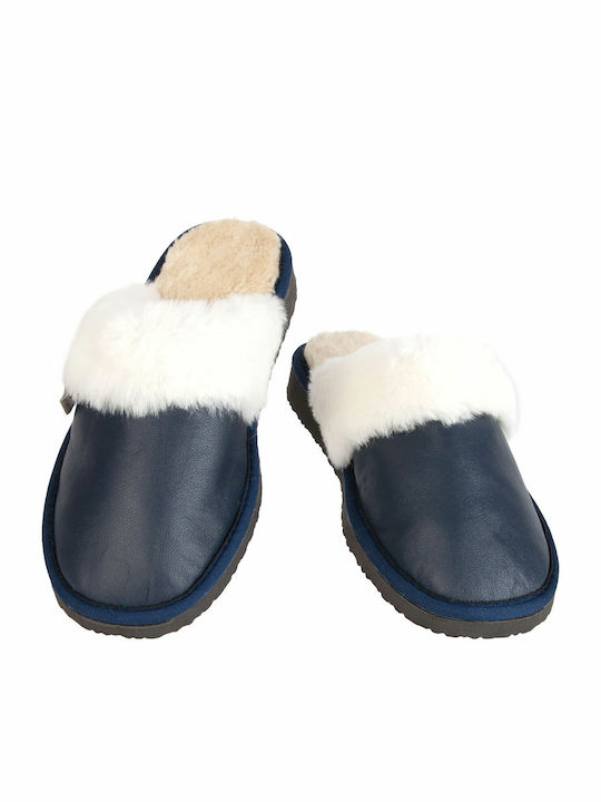 MRDline Winter Women's Slippers with fur in Blue color