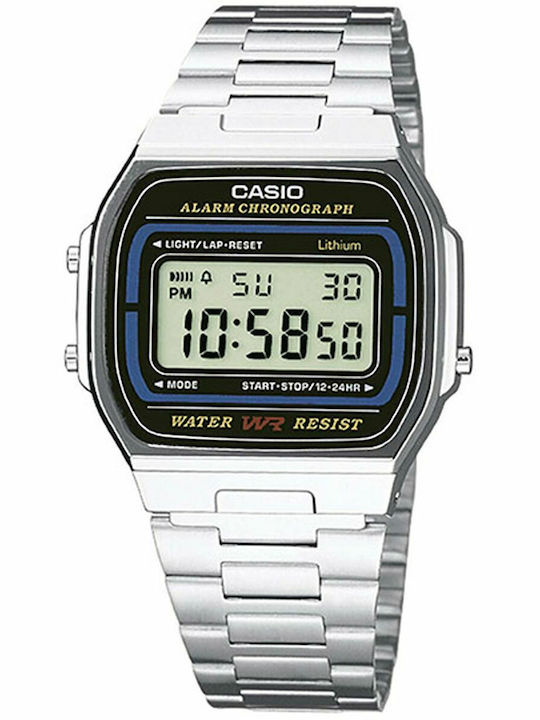 Casio Ψηφιακό Ανδρικό Ρολόι 35mm Χρονογράφος Μπαταρίας με Ασημί Μεταλλικό Μπρασελέ
