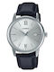 Casio Collection Herrenuhr 37mm Batterie mit Schwarz Lederarmband