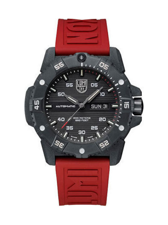 Herrenuhr 45mm Automatisch mit Rot Kautschukarmband