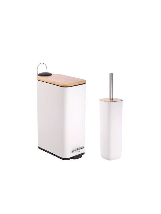 Sidirela Plastic Set perie de toaletă și coș de gunoi pentru baie Închidere lentă 7lt Alb
