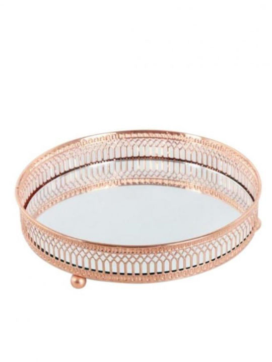 Plastona Metallic Round Decorative Tray with Mirror 20x20cm