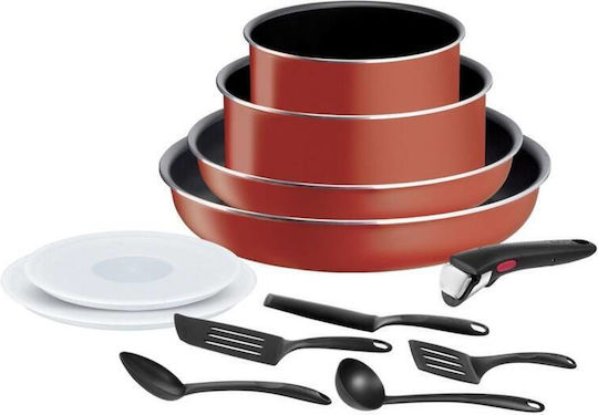 Tefal Ingenio Easy Cook & Clean Комплект Съдове За Готвене Червен С Вътрешно Покритие От Камък 4 Части