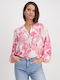 Monari Women's Blouse Long Sleeve with V Neck Floral Pink