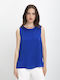 Caractere Women's Blouse Satin Sleeveless Blue Roulette